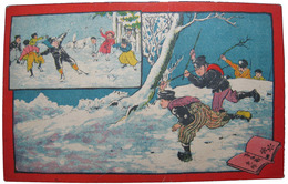 透かし絵葉書　雪合戦・兎狩