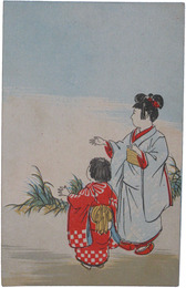 透かし絵葉書　子どもと気球