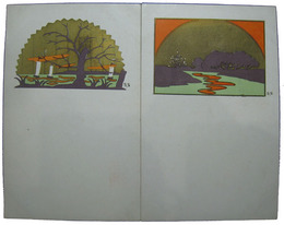 デザイン絵葉書　河畔の夕暮／湖上の船