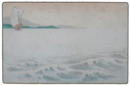 透かし絵葉書　海に船