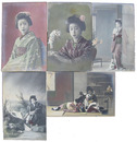 和装女性手彩色絵葉書