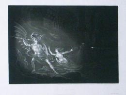 ジョン・マーティン銅版画　ミルトン「失楽園」より『サタンと死の闘い』