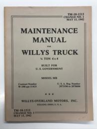 洋書　TM 10‑1513 Maintenance Manual for Willys Truck 1/4 Ton 4×4 Built for U.S. Government, Model MB – Change No.1, May 15, 1942: Original Quality Reprint USM　TM 10‑1513 ウィリス 1/4トン 4×4 トラック整備マニュアル（米政府向けMB型）改訂第1号 1942年5月15日: 復刻版