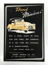 自動車販促用チラシ　Bond Minicar: For a Little more in cost, you can enjoy the comforts of a car with the economy of a motor-seooter. Direct Shipment Orders Only. For Futher Particulars Call on NICHIEI JIDOSHA CO., LTD.　 ボンド・ミニカー: わずかな追加費用でスクーター並みの経済性と自動車の快適さを手に入れられます。直輸入注文のみ承ります。詳細は 日英自動車株式会社 までお問い合わせください。