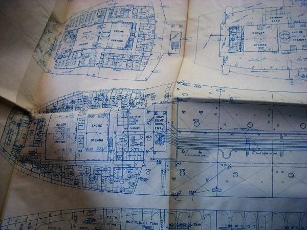 激レア 船の設計図 青写真3枚組 昭和初期