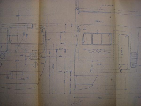 鉄道　青焼き図面　汽車製造株式会社　591系電車デザイン提案・特急マーク形状/取付位置検討　２枚セット