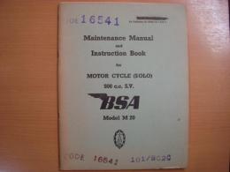 洋書　Maintenance Manual and Instruction Book for MOTOR CYCLE(SOLO) 500c.c.S.V　BSA Model M20