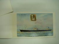 進水記念絵葉書　MESSRS. COMPANIA MARITIMA VOLCAN S.A.: KING THERAS: JULY. 25. 1956: THE HARIMA SHIPBUILDING & ENGINEERING CO., LTD.