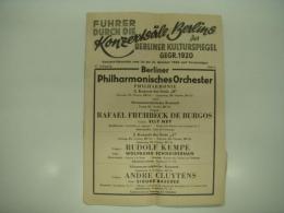 古い演奏会ガイド　Führer Durch die Konzertsäle Berlins der Berliner Kulturspiegel Gegr. 1920: Konzert-Übersicht von 16. bis 31. Oktober 1966 und Vooranzeigen