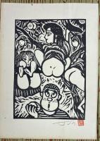 木版画　どんぐりと山猫　オリジナル木版画1枚、ユズキカズ宛献呈ドローイングサイン入り
