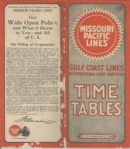 英 時刻表 missouri pacific lines time tables gulf coast lines 有