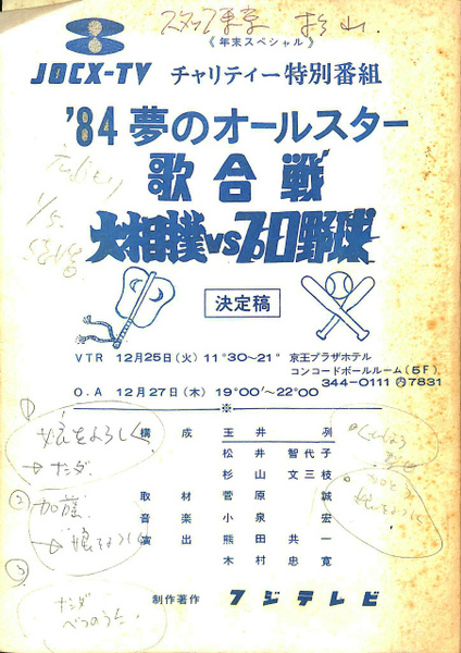 84 夢のオールスター歌合戦 大相撲vsプロ野球 年末スペシャル チャリティー特別番組 1984年12月 テレビ番組台本 フジテレビ 有 よみた屋 吉祥寺店 古本 中古本 古書籍の通販は 日本の古本屋 日本の古本屋 84 夢のオールスター歌合戦 大相撲vsプロ野球 年末スペシャル チャリティー特別番組 1984年12月 テレビ番組台本 フジテレビ 有 よみた屋 吉祥寺店 古本 中古本 古書籍の通販は 日本の古本屋 日本の古本屋