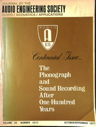 JOURNAL OF THE AUDIO ENGINEERING SOCIETY AUDIO/ACOUSTICS/APPLICATIONS　VOLUME 25, NUMBER 10/11  OCTOBER/NOVEMBER 1977(英)