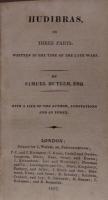 HUDIBRAS, In Three Parts.　 サムエル・バトラー 「ヒューディブラス」　背革マーブル装幀