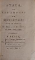ATARA, ou Les Amours de Deux Sauvages Dans le Desert. シャトーブリアン　『アタラ』  初版　初刷  1801