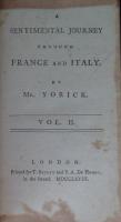 A SENTIMENTAL JOURNEY THROUGH FRANCE AND ITALY. 2 vols.set.
ローレンス・スターン　センチメンタル・ジャーニィ　全２巻　初版　総革
.
