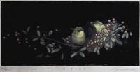生田宏司メゾチント作品      「赤い実と目白」 　サイン入 額付 　54/75
