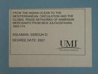 (英文）From the Indian Ocean to the Mediterranean: The Global Trade Networks of Armenian Merchants from New Julfa/ISFAHAN.1605-174