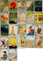 ひらかな唱歌かるた　教育家諸先生推薦　各札8.5×5.8㎝ 47枚揃い箱入  昭和6年