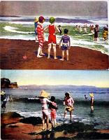 絵葉書　カラー写真版4枚　水着・新潟海水浴場・小松島海水浴場　戦前