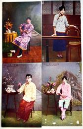 満洲風俗絵葉書　カラー美人写真4枚　支那ノ名妓/支那美人/満洲ノ華/他　戦前