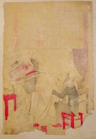 露国征伐戦勝笑話「露艦の大病」骨皮道人著/豊斎(歌川国貞)画　多色刷木版画　37×25㎝(下端破れ欠) 明治37年