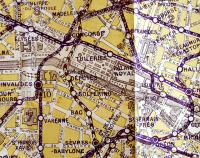 パリ市街図　55.5×38㎝3色刷片面印刷　巴里・伴野商店小売部　1931年