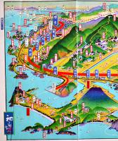 唐津松浦潟御案内/北九州鉄道沿線名勝遊覧図絵(鳥瞰図)表紙付　77×18㎝　吉田初三郎画　北九州鉄道(株)　昭和5年
