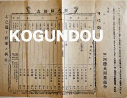 煙火価格表/三河煙火同業組合規則大要　B5判両面印刷　愛知県三河煙火同業組合　花火　明治〜大正頃