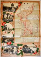 朝鮮旅行案内-鉄道及航路図付(リーフレット) 拡げたサイズ54×38.5㎝両面印刷折目切れ有り　京城鉄道局　大正13年　