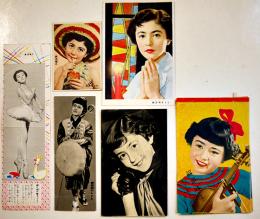 鰐淵晴子ミニブロマイド7点　大14×9㎝/小9×6.5㎝　昭和20年代