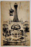 絵葉書　大阪名所8枚(ルナパーク-索道飛行船,通天閣/道頓堀/大阪新世界正面通り/天満橋/他)少汚れ有り　戦前