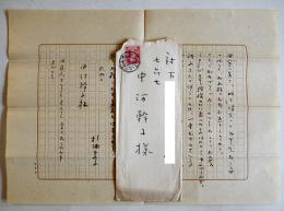 杉浦翠子肉筆書簡1通　中河幹子(小説家中河与一の妻)宛  ペン書400字詰原稿16行封筒付　昭和2年