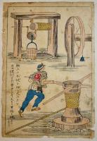 (仮題)「西洋道具絵図」螺旋・軸上木梃 多色刷り木版画3枚 各37×24.5㎝僅虫損&汚れ 浮世絵/錦絵　明治初期頃