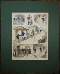 手彩色銅版画「BICYCLING NOTES-NO.Ⅱ "ABROAD"　1880年　