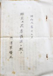 肺炎及其看護法ニ就テ　B5判孔版印刷8p　鵜澤軍医正　昭和9年