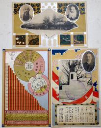 絵葉書　長野県立小縣蚕業学校　エンボス銀刷り入カラー写真版3枚美品　明治25年