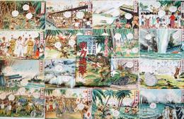 絵葉書　大東亜陸海皇軍南方進撃　小野寺秋風画カラーイラスト16枚組袋付美品　武揚堂　戦中戦時