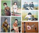 皇軍慰問ヱハガキ　銃後のかほり　美人画カラーイラスト6枚袋付美品　戦中戦時