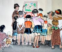 大判多色刷木版画　続昭和職業絵尽「紙芝居」39.5×29㎝　和田三造画/毛筆署名捺印入 京都版画院　昭和29〜31年