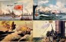 絵葉書　軍艦4枚　絵・村上松次郎/松添健/鈴木御水/田代光「少年倶楽部附録」戦前