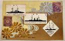 軍艦薩摩・扶桑・三笠進水記念絵葉書-甲鐵艦ノ発達　エンボス入カラー進水記念スタンプ＋壱銭五厘切手貼り1枚　明治39年