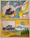 第四十號駆逐艦進水記念絵葉書　カラーイラスト+写真版2枚美品　佐世保海軍工廠　昭和2年