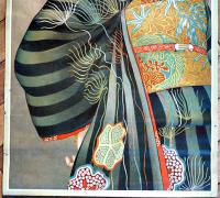 ポスター　和服美人図　77×35㎝上下金具入　左右余白部少切れ　並上品　京都鈴木屋呉服店　戦前