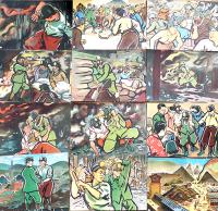 戦時紙芝居「抗底の爆音」全24枚揃い(24枚目切れ補修有り)紙ケース(痛)付　大日本産業報国会発行　昭和17年