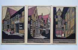 アンティークポストカード3枚　中世ブレーメンの街並み　カラーイラスト　ドイツ製　戦前