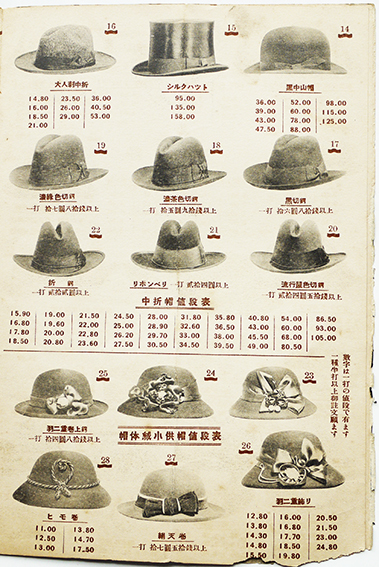 帽子カタログ 中折帽/鳥打帽/婦人帽/子供帽 日本橋区渡豊帽子店 大正10