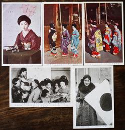 京都市聯合青年団特製慰問絵葉書　美人婦人カラー含む5枚　戦前