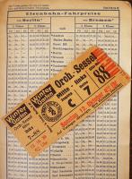 (独）ベルリン・ハンブルグ・ミュンヘン他　時刻表+運賃表　切符半券付　1929年