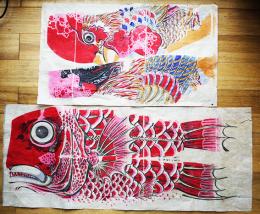鯉幟（こいのぼり）形絵2種　和紙に木版画多色刷り
